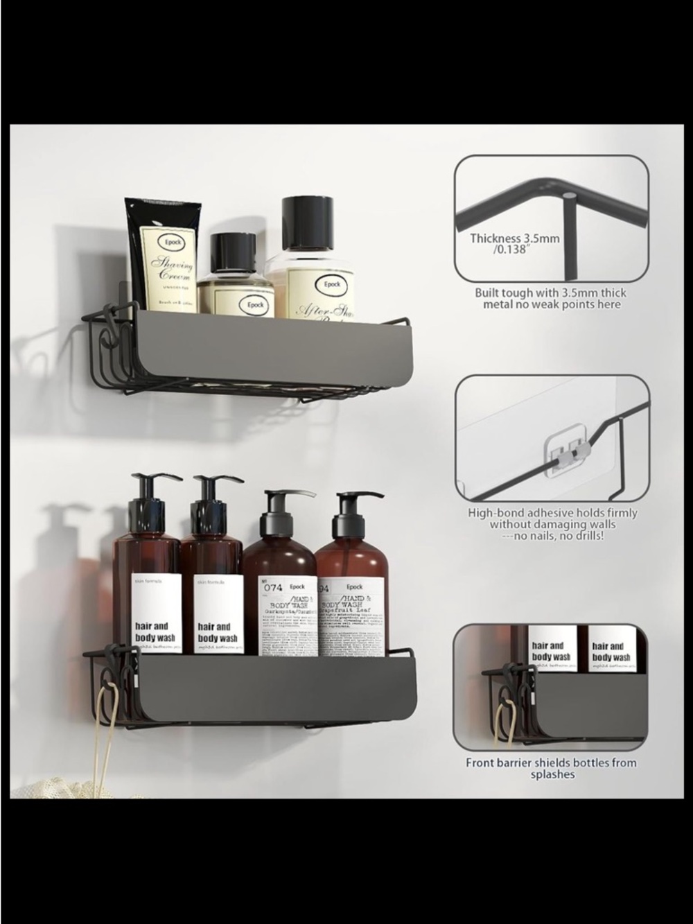 Wall-Mounted Bathroom Shelf Organizer in Black